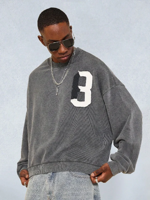 Weekend Special Regular Fit Washed Sweatshirt With Applique Embroidery
