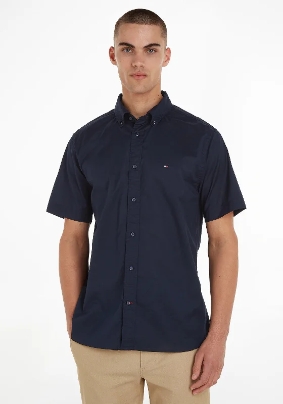 Stock Clearance Tommy Hilfiger Flex Poplin Short Sleeve Shirt, Desert Sky
