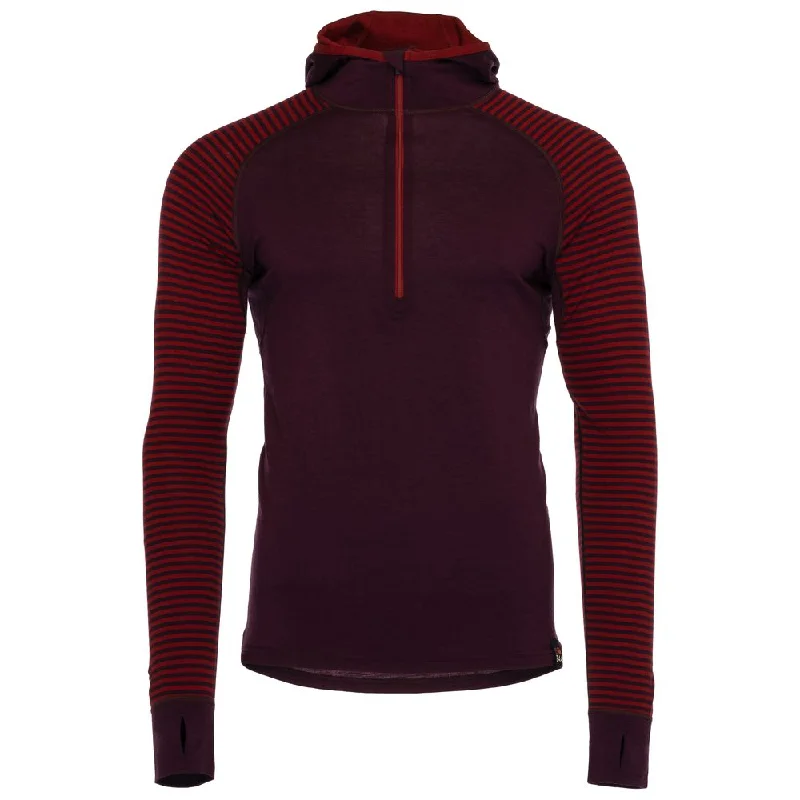 Extra Savings Mens Merino 200 Zip Neck Hoodie (Stripe Wine/Red)