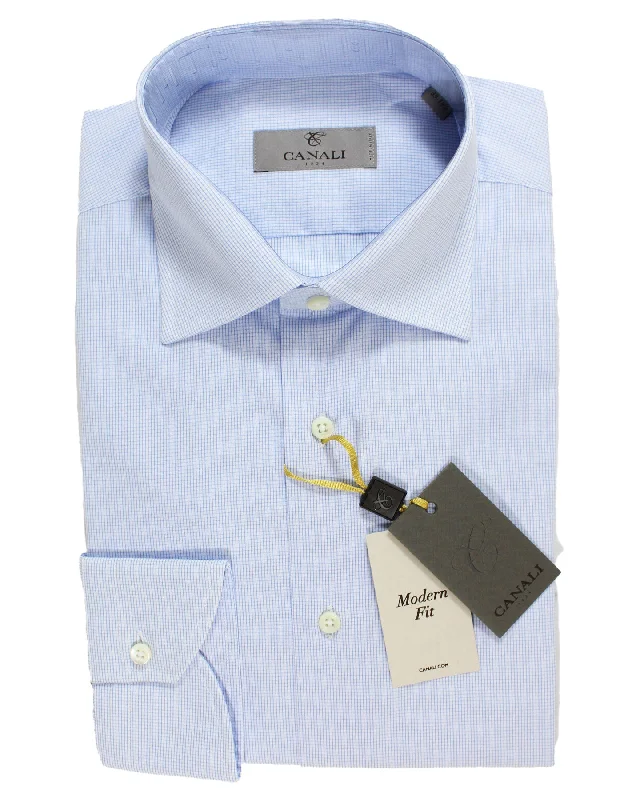 Buy More, Save More Canali Dress Shirt White Blue Graph Check - Modern Fit 39 - 15 1/2