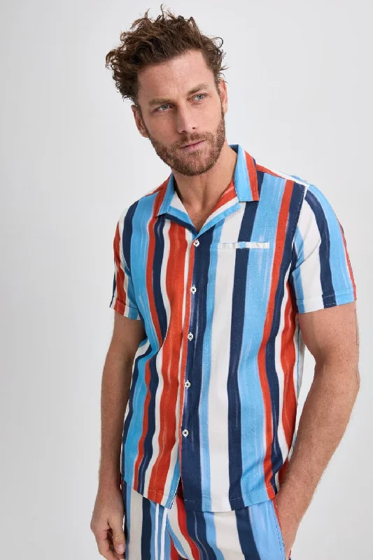 Price Buster Blue Stripped Resort Short Sleeve Shirt