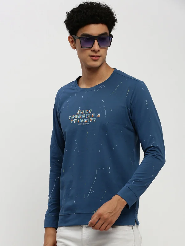 Huge Savings Men Blue Typographic Sweatshirt