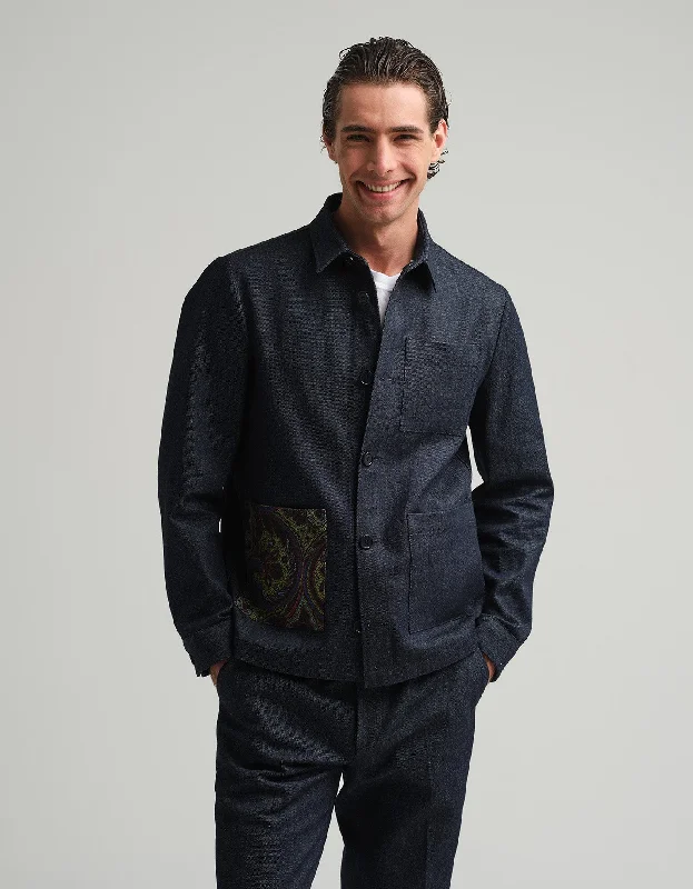 Bargain Prices Indigo Denim & Paisley Shacket GOLD
