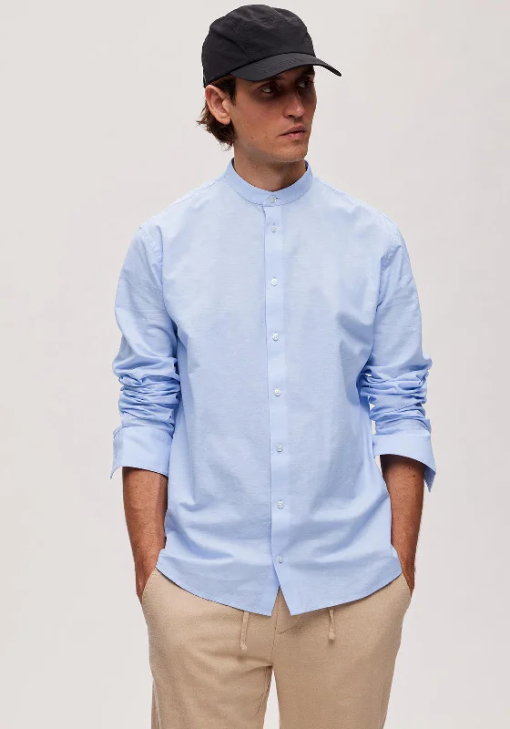 Clearance Items Selected Homme Linen Grandad Collar Shirt, Cashmere Blue