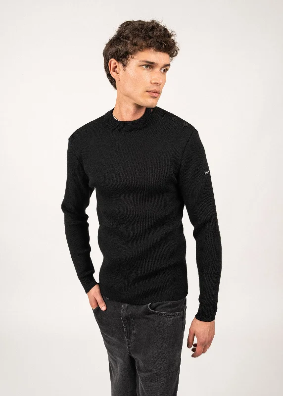 Weekend Bargains to Enjoy MATELOT - Wool Fisherman Sweater with Button Shoulder | Slim Fit (BLACK) Weekend Bargains to Enjoy MATELOT - Wool Fisherman Sweater with Button Shoulder | Slim Fit (BLACK)