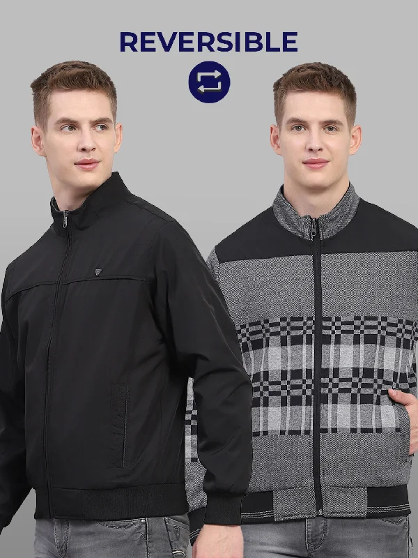 Hurry In Men Black Solid Mock Neck Full Sleeve Jacket