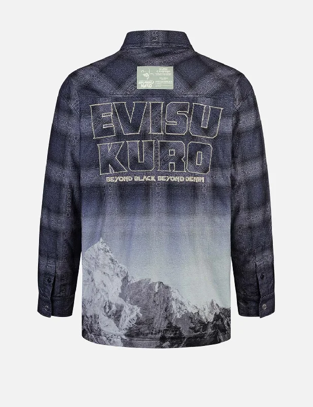 Discount Extravaganza Flannel Check with Snow Mountian Print Relax Fit Shirt Jacket
