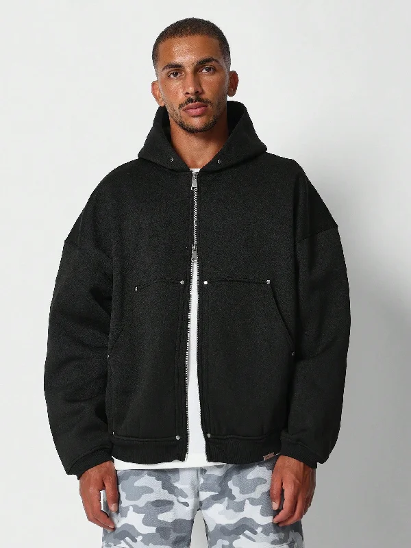 Deal Mania Regular Fit Zip Through Carpenter Hoodie With Studs