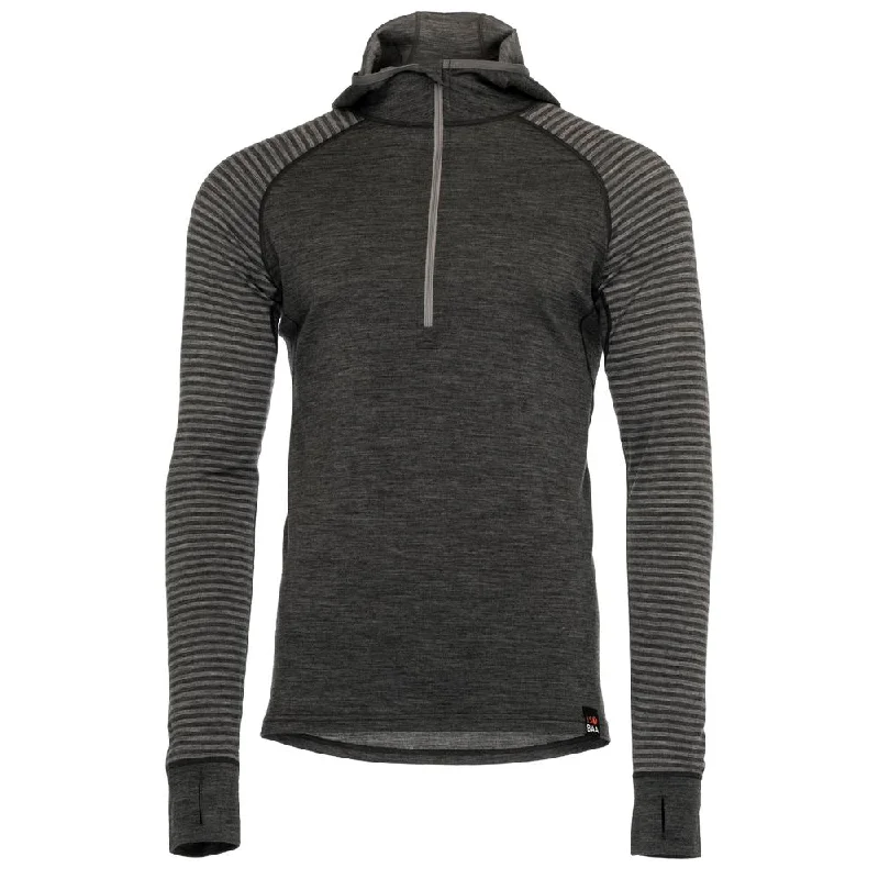 Warehouse Sale Mens Merino 200 Zip Neck Hoodie (Stripe Smoke/Charcoal)