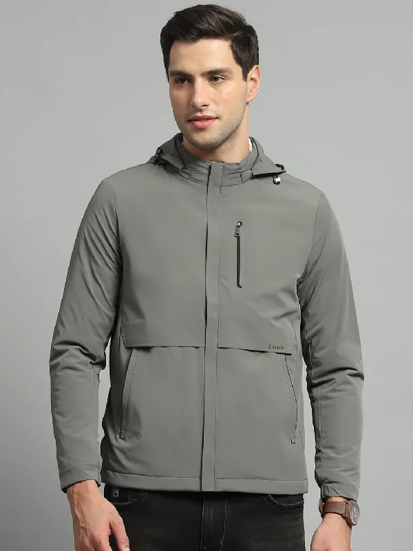 Weekend Shopping Extravaganza Men Olive Solid Detachable Hood Full Sleeve Jacket
