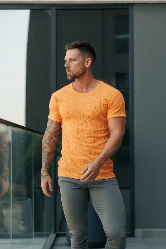 Special Buy Father Sons Classic Orange Ribbed Knit Super Slim Short Sleeve Crew - FSH1163