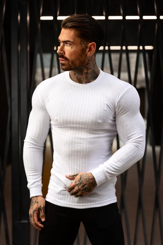 Low Prices Father Sons Classic White Ribbed Knit Jumper With Tonal Embroidery - FSH942 Low Prices Father Sons Classic White Ribbed Knit Jumper With Tonal Embroidery - FSH942